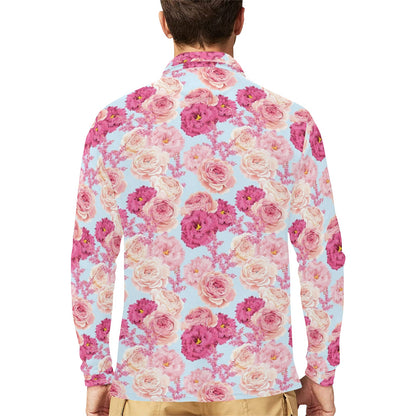 Lisianthus Pattern Print Design LT05 Long Sleeve Polo Shirt For Men's
