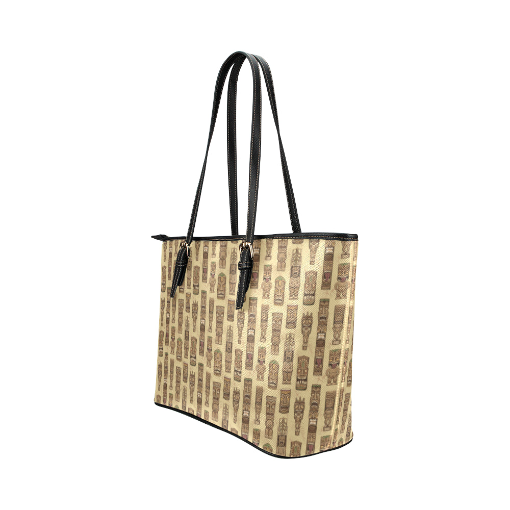 Totem Tiki Style Themed Design Leather Tote Bag