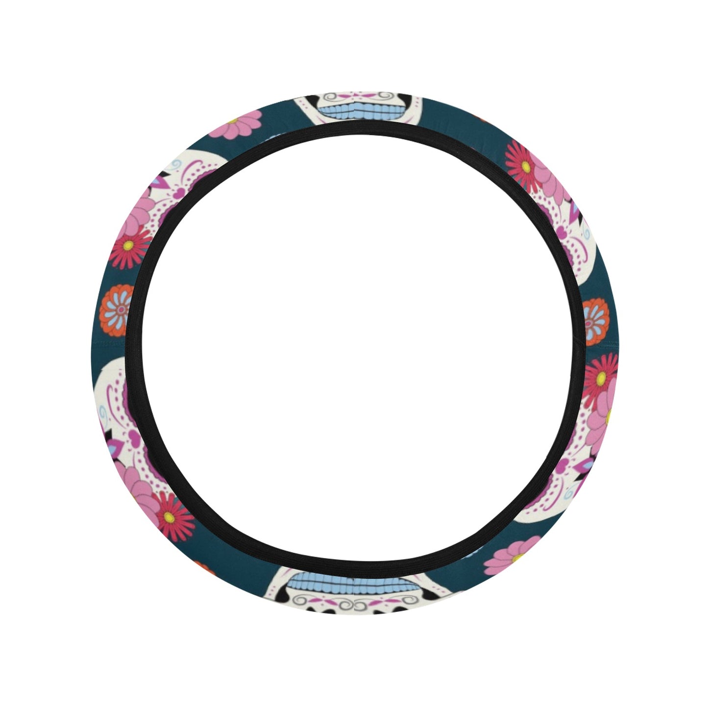 Sugar Skull Print Design LKS308 Steering Wheel Cover with Elastic Edge