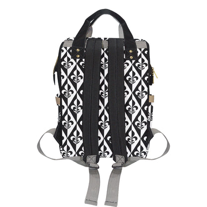 Fleur De Lis Black White Pattern Print Design 02 Diaper Bag Backpack