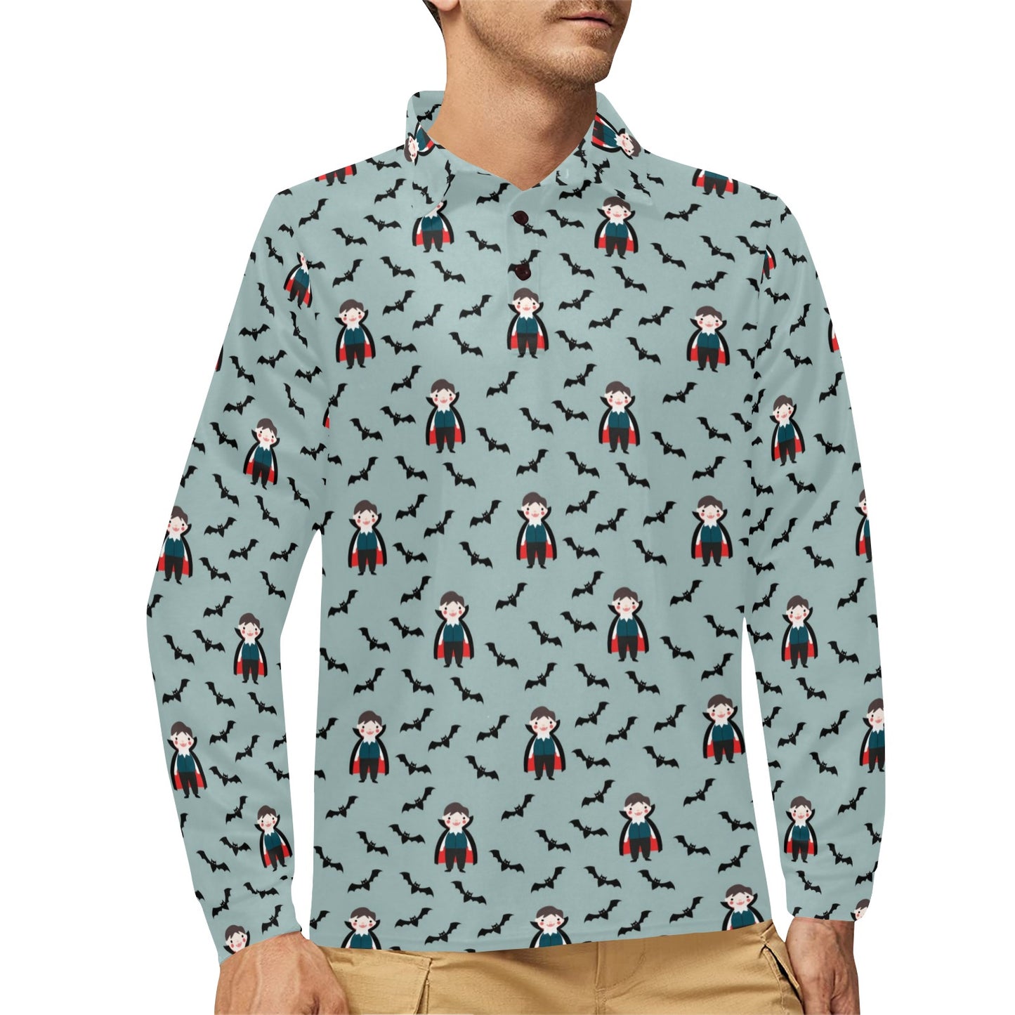 Vampire Print Design LKS304 Long Sleeve Polo Shirt For Men's