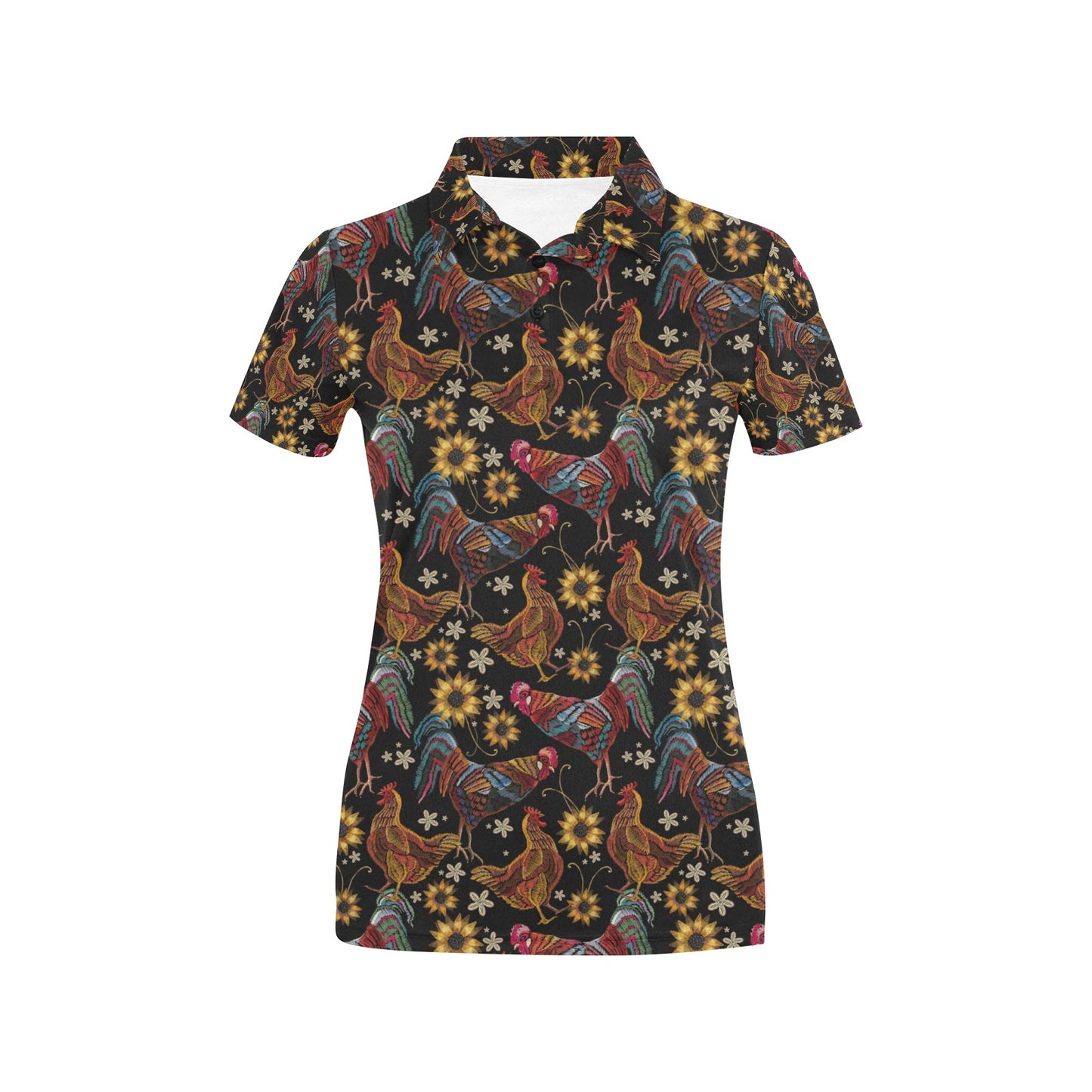 Chicken Embroidery Style Women's Polo Shirt