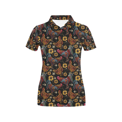 Chicken Embroidery Style Women's Polo Shirt