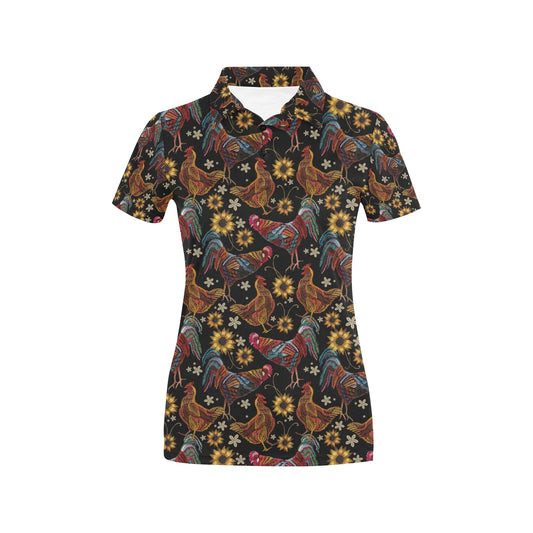 Chicken Embroidery Style Women's Polo Shirt