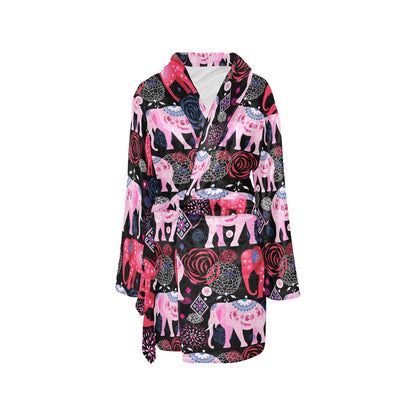 Pink Elephant Pattern Women's Fleece Robe