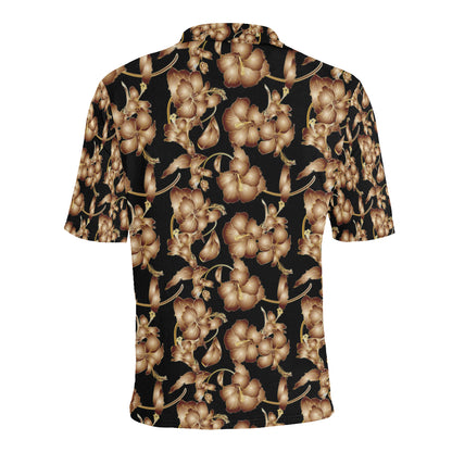 Brown Hibiscus Pattern Print Design HB06 Men Polo Shirt