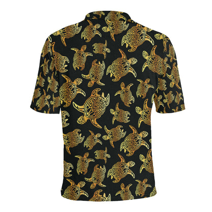 Gold Tribal Turtle Polynesian Themed Men Polo Shirt