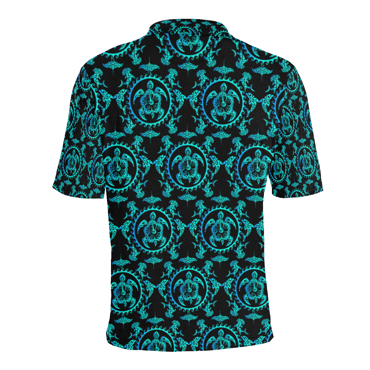 turquoise Tribal Sea Turtle Hawaiian Men Polo Shirt