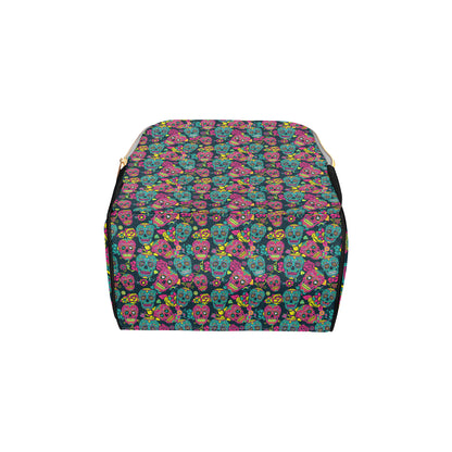 Sugar Skull Floral Design Themed Print Diaper Bag Backpack