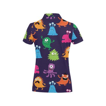 Monster Cartoon Pattern Print Design 02 Women's Polo Shirt