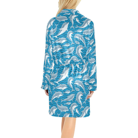 Dolphin Cute Print Pattern Women's Fleece Robe