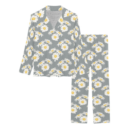 Daisy Pattern Print Design DS09 Women's Long Pajama Set