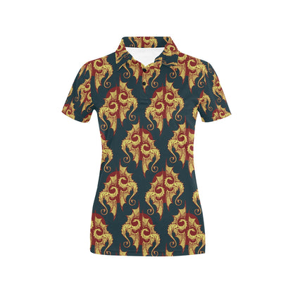 Dragons Gold Design Pattern Women's Polo Shirt