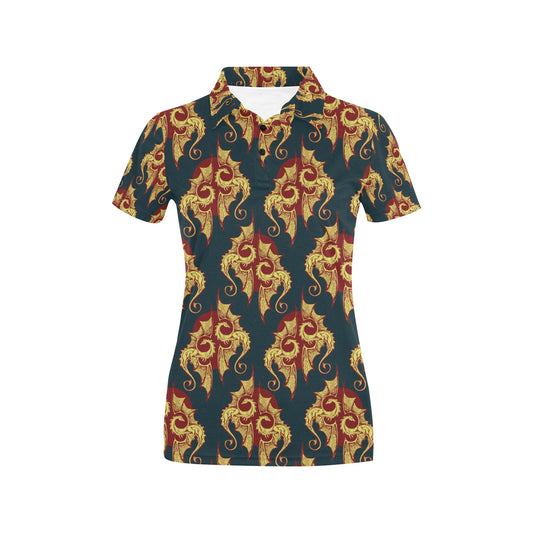 Dragons Gold Design Pattern Women's Polo Shirt