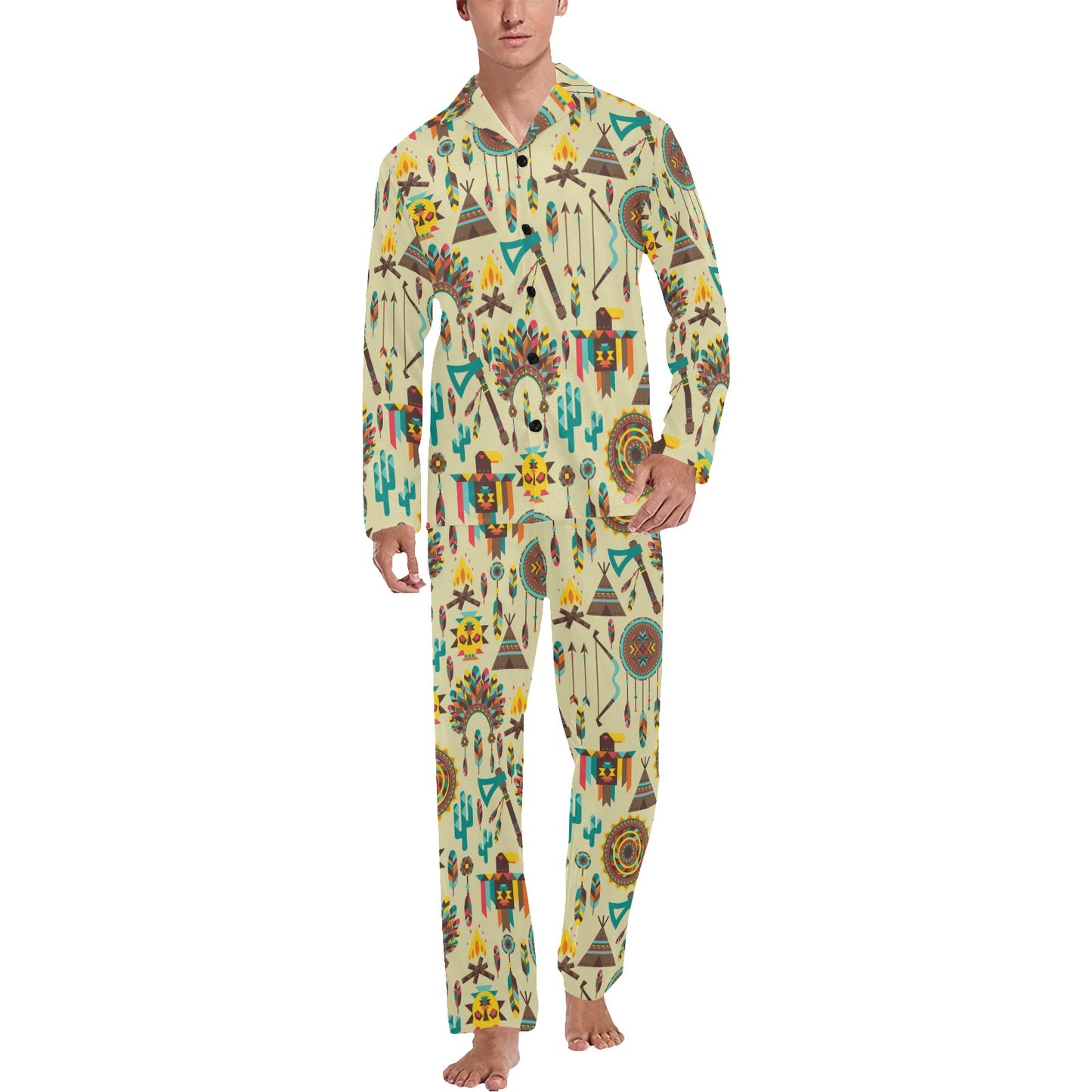 Tribal indians native american aztec Men's Long Pajama Set