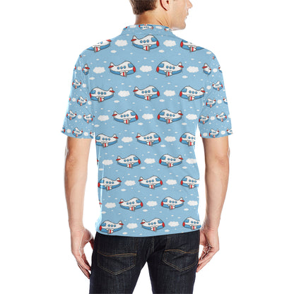 Airplane Cartoon Pattern Print Design 07 Men Polo Shirt