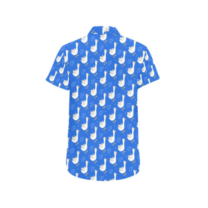Goose Print Design LKS402 Men Short Sleeve Button Up Shirt