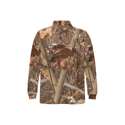 Camo Realistic Tree Forest Autumn Print Long Sleeve Polo Shirt For Men's