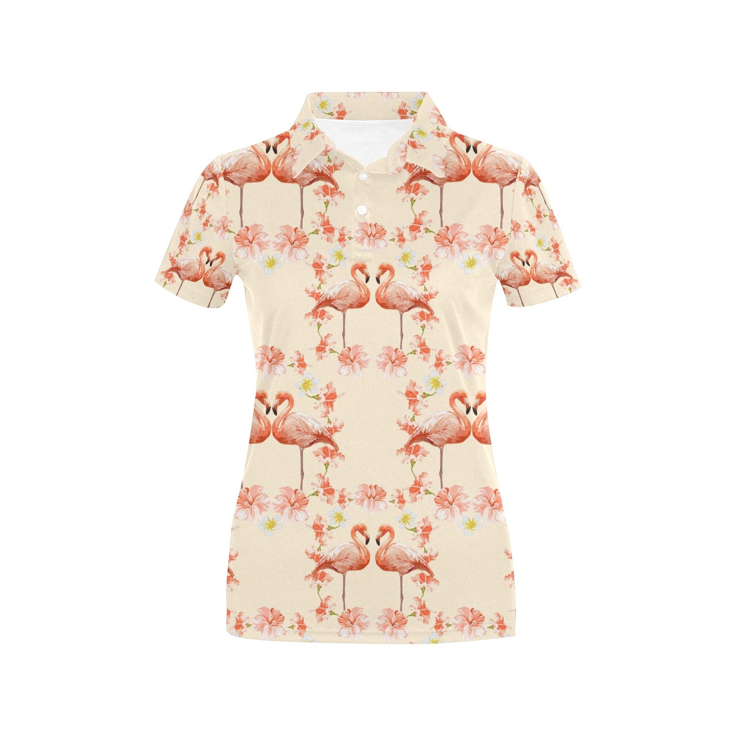 Flamingo Hibiscus Print Pattern Women's Polo Shirt