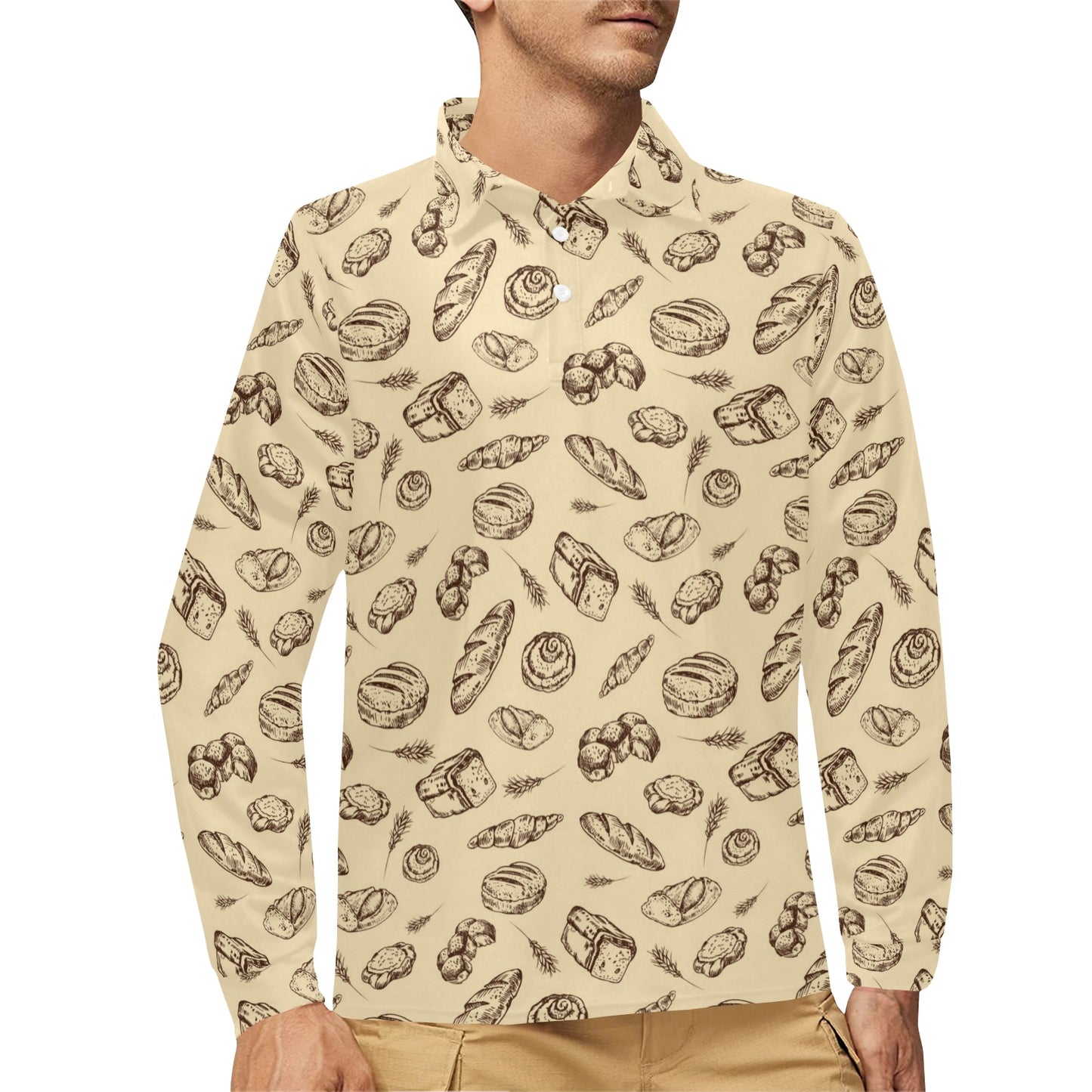 Bread Pattern Print Design 04 Long Sleeve Polo Shirt For Men's