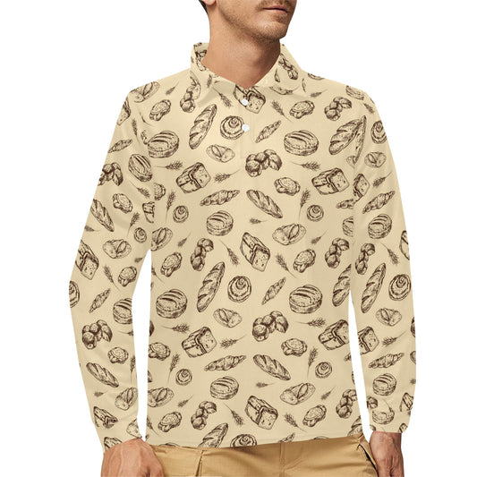 Bread Pattern Print Design 04 Long Sleeve Polo Shirt For Men's