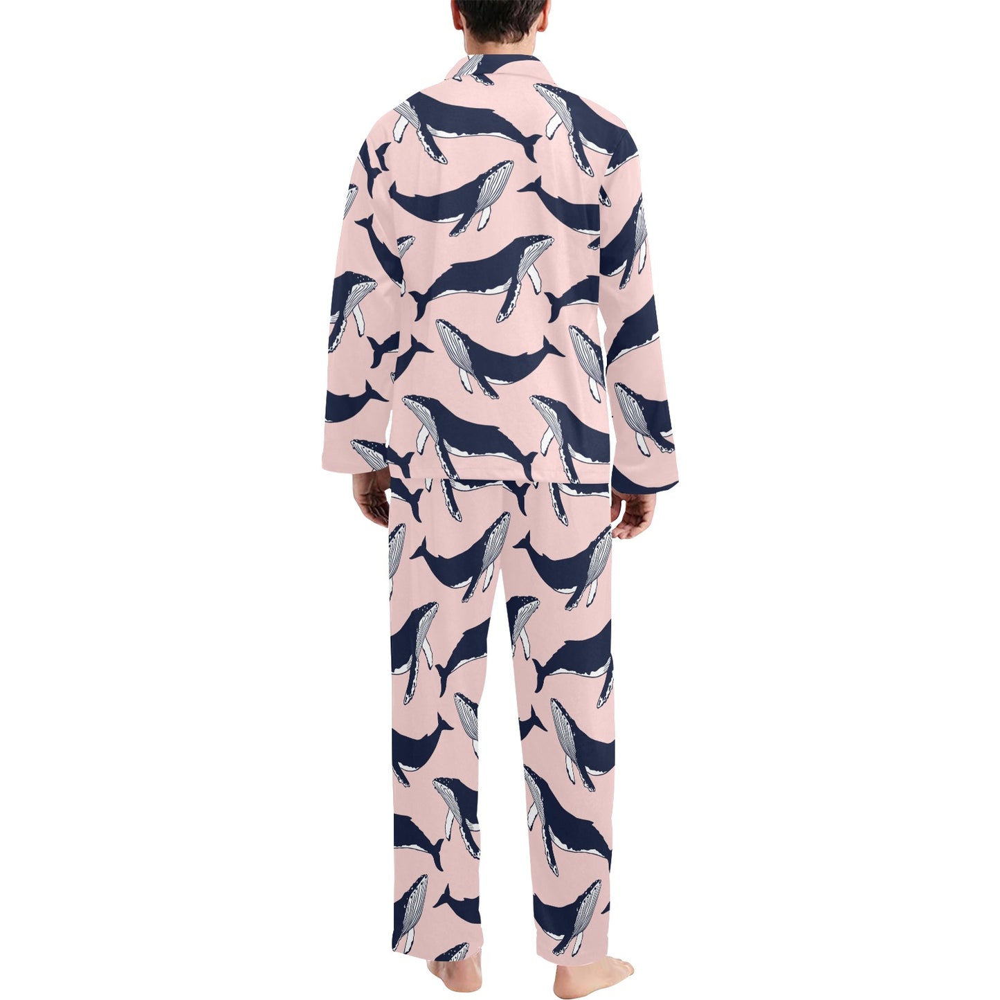 Humpback Whale Pattern Print Design 02 Men's Long Pajama Set