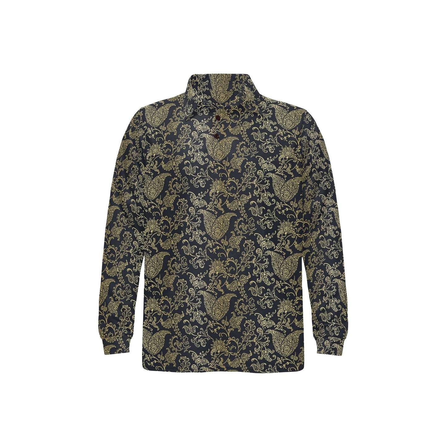 Brocade Pattern Print Design 04 Long Sleeve Polo Shirt For Men's