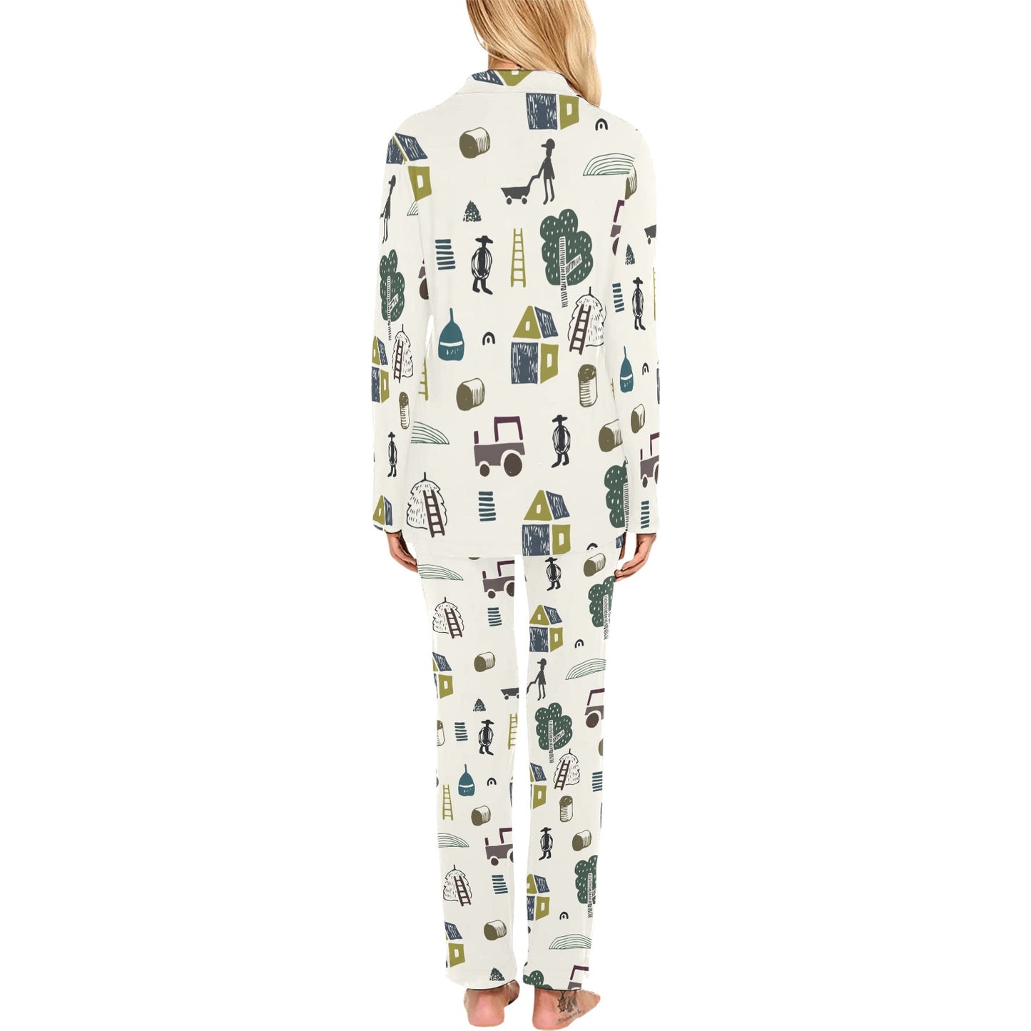 Agricultural Farm Print Design 01 Women's Long Pajama Set
