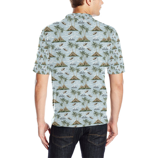 Aloha Hawaii island Design Themed Print Men Polo Shirt