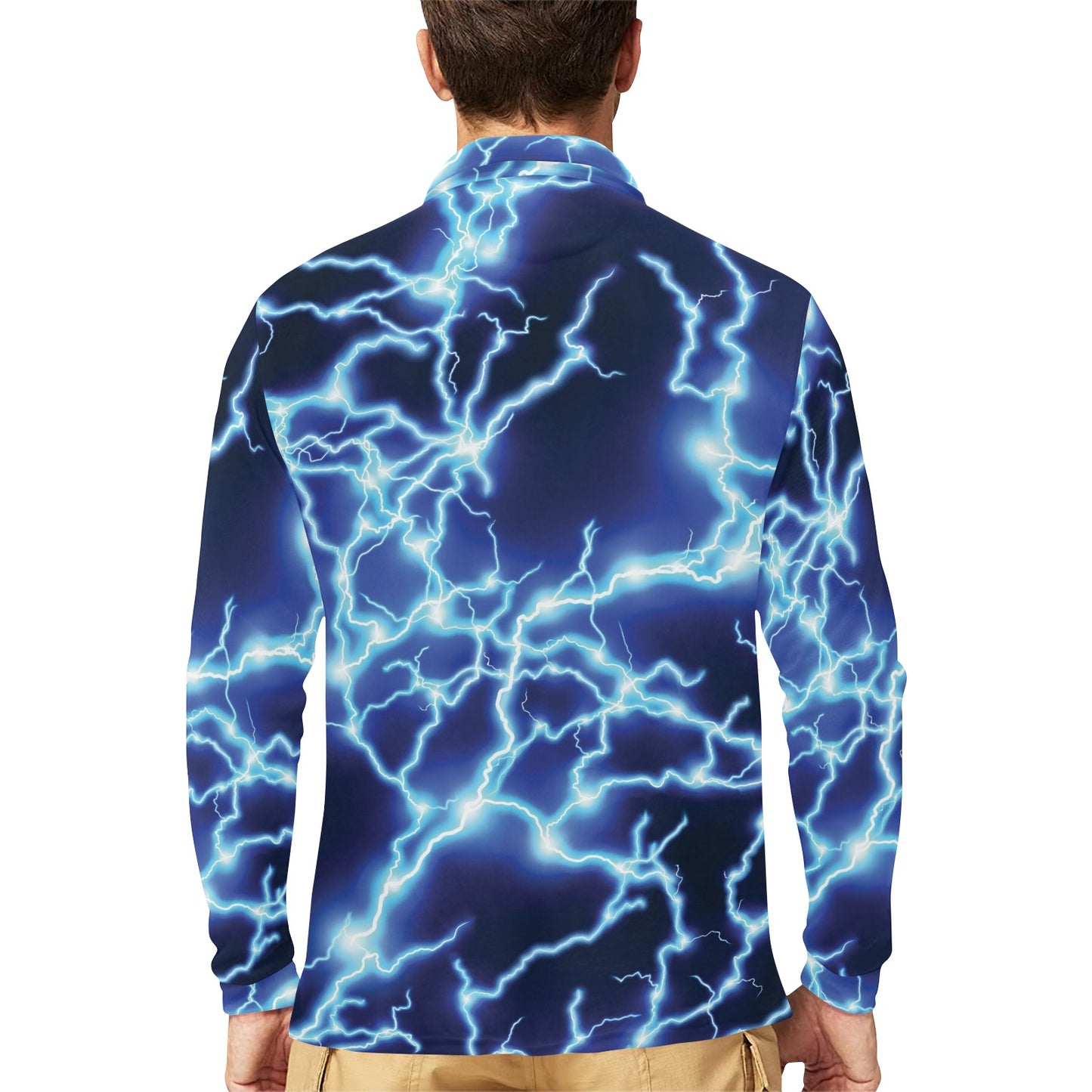 Lightning Thunder Pattern Print Design 04 Long Sleeve Polo Shirt For Men's