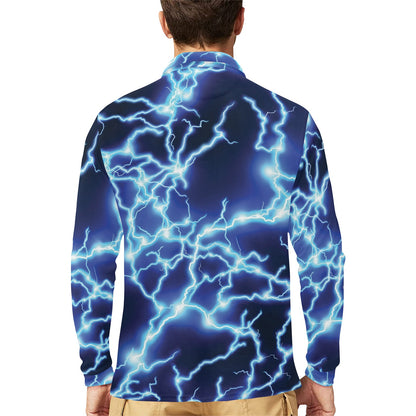 Lightning Thunder Pattern Print Design 04 Long Sleeve Polo Shirt For Men's