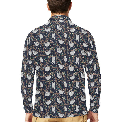 Sloth Happy Design Themed Print Long Sleeve Polo Shirt For Men's