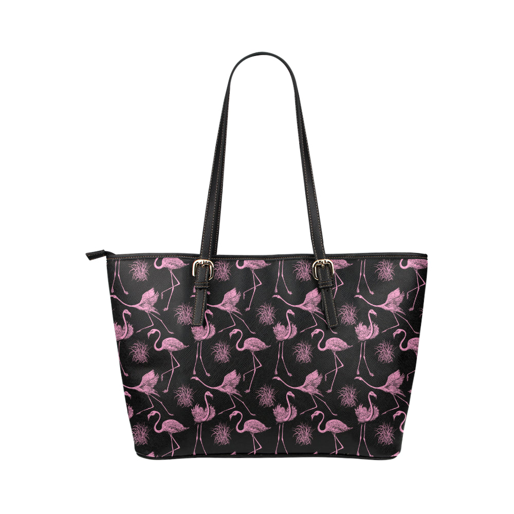 Flamingo Pink Print Pattern Leather Tote Bag