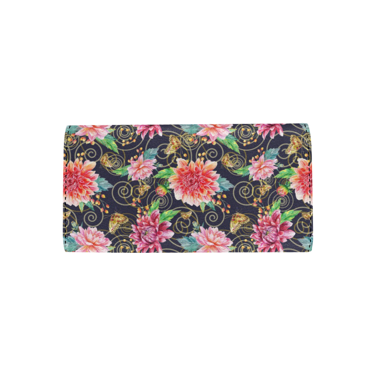 Dahlia Pattern Print Design DH02 Women's Trifold Wallet