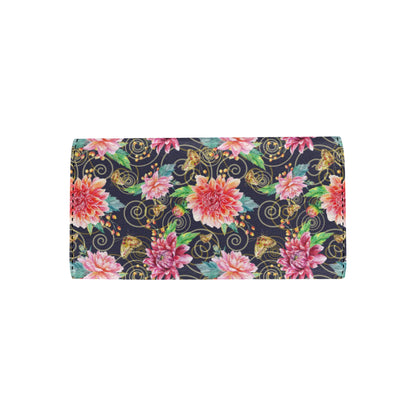 Dahlia Pattern Print Design DH02 Women's Trifold Wallet