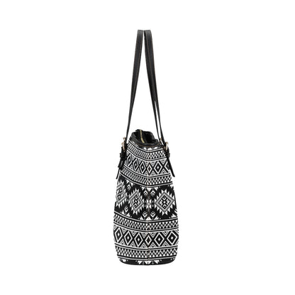 Aztec Black White Print Pattern Leather Tote Bag