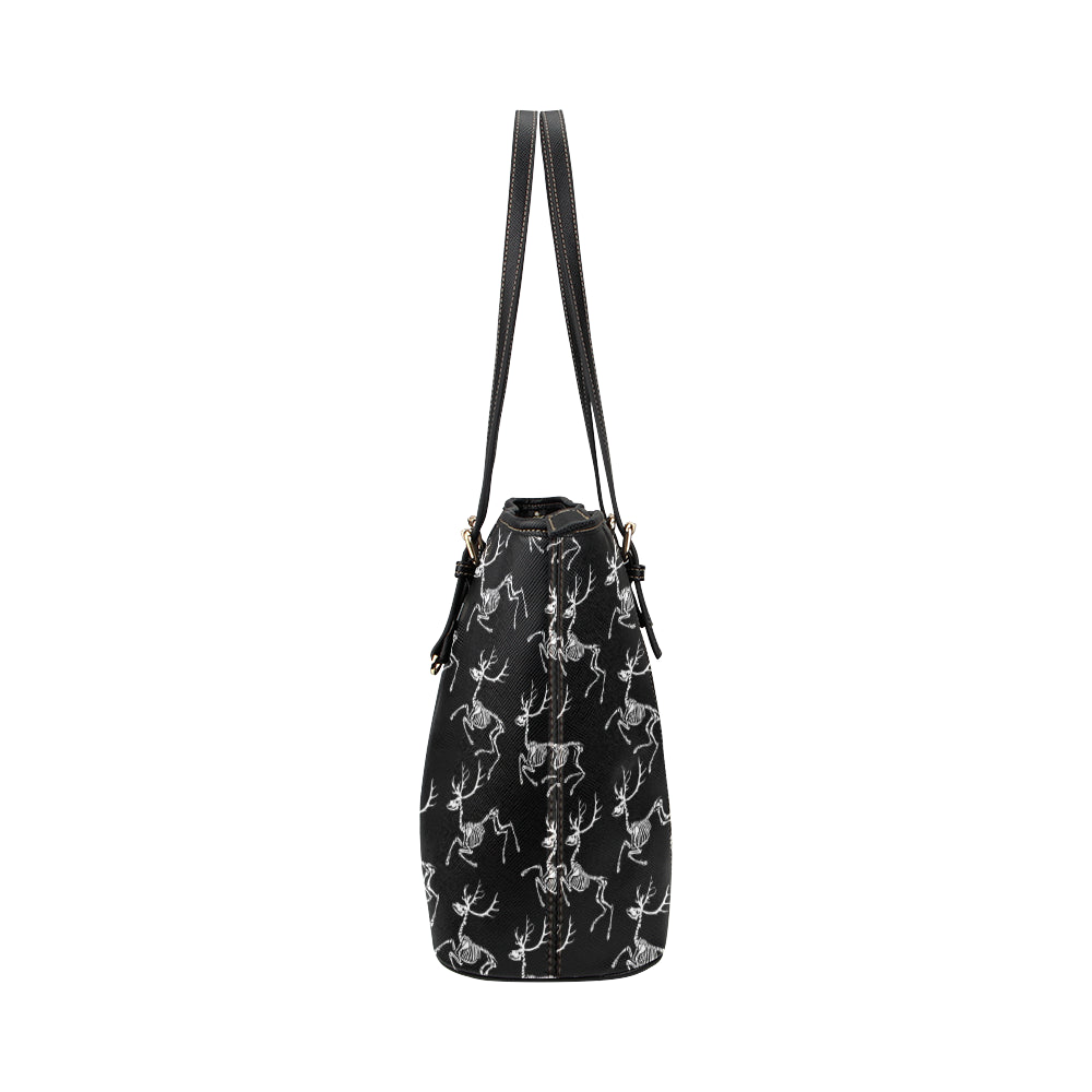 Deer Skeleton Print Pattern Leather Tote Bag