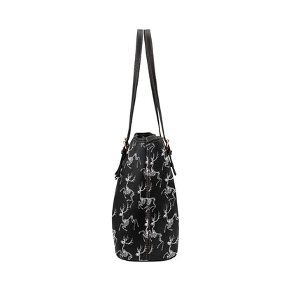 Deer Skeleton Print Pattern Leather Tote Bag