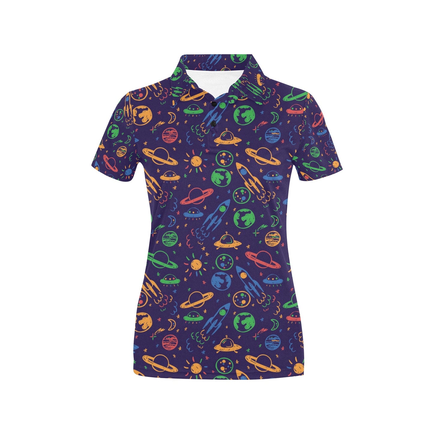 UFO Space Rocket Print Design LKS302 Women's Polo Shirt