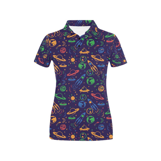 UFO Space Rocket Print Design LKS302 Women's Polo Shirt