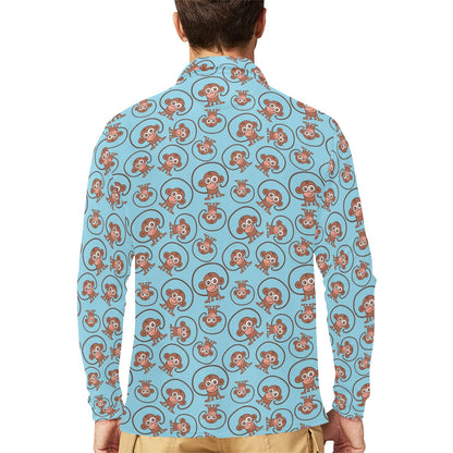 Monkey Cute Design Themed Print Long Sleeve Polo Shirt For Men's