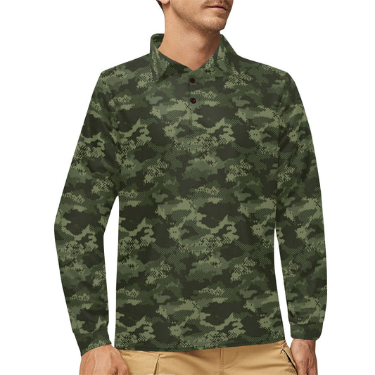 Army Camouflage Pattern Print Design 02 Long Sleeve Polo Shirt For Men's