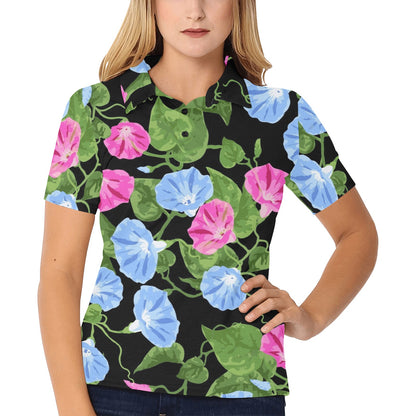 Morning Glory Pattern Print Design MG04 Women's Polo Shirt