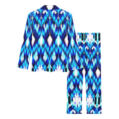 Ikat Blue Pattern Print Design 01 Women's Long Pajama Set