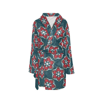 Poinsettia Pattern Print Design A03 Women's Fleece Robe