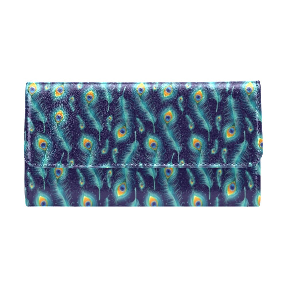 Peacock Feather Blue Design Print Women's Trifold Wallet