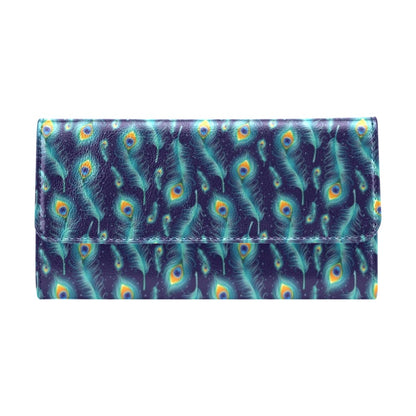 Peacock Feather Blue Design Print Women's Trifold Wallet