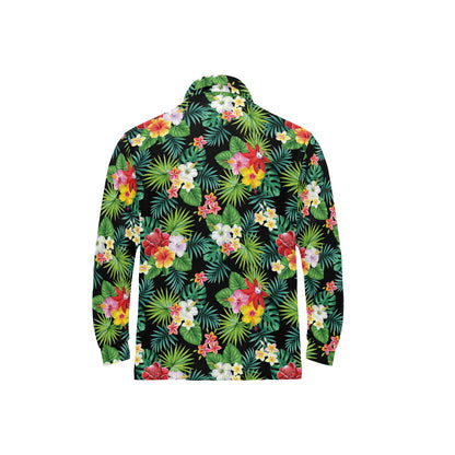 Hibiscus Hawaiian flower tropical Long Sleeve Polo Shirt For Men's