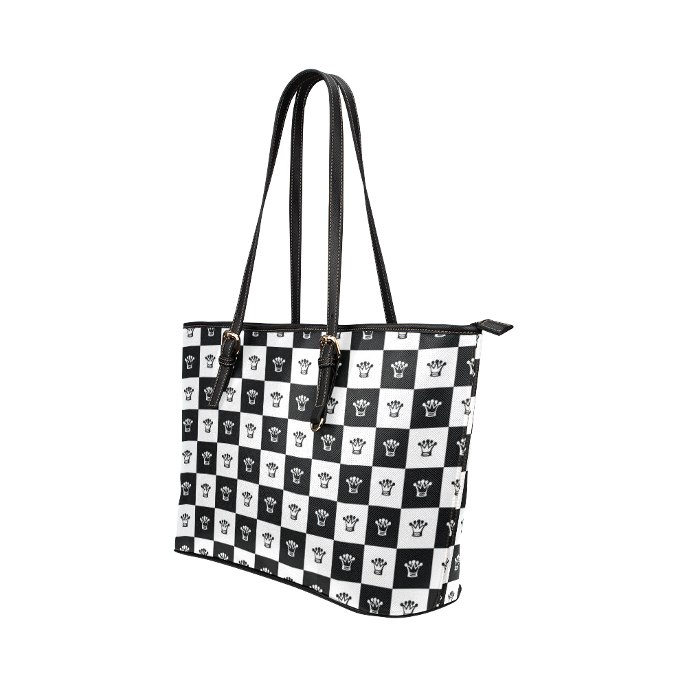 Checkered Flag Crown Pattern Leather Tote Bag