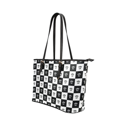 Checkered Flag Crown Pattern Leather Tote Bag